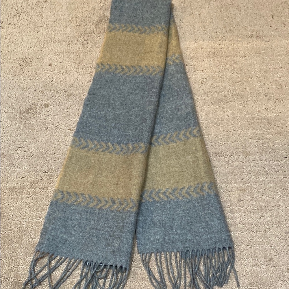Wool Scarf Gray & Tan Fall Winter Cozy Cabana Stripe Lamb’s Wool Collegiate
